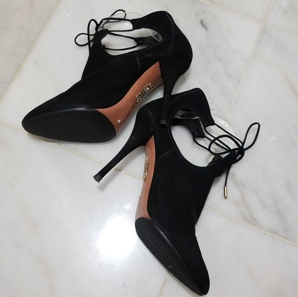 Aquazzura Babe Suede Booties Black 39.5 Ankle Wrap - Picture 9 of 16